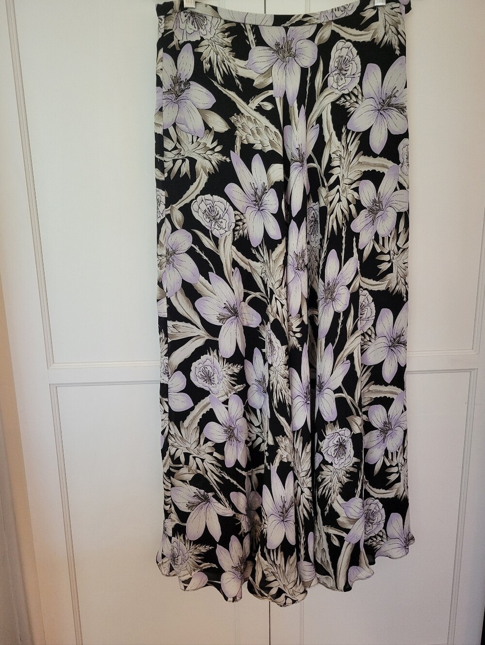 Dana Buchman Floral Bias Cut Silk Maxi Skirt in Black and Lilac
